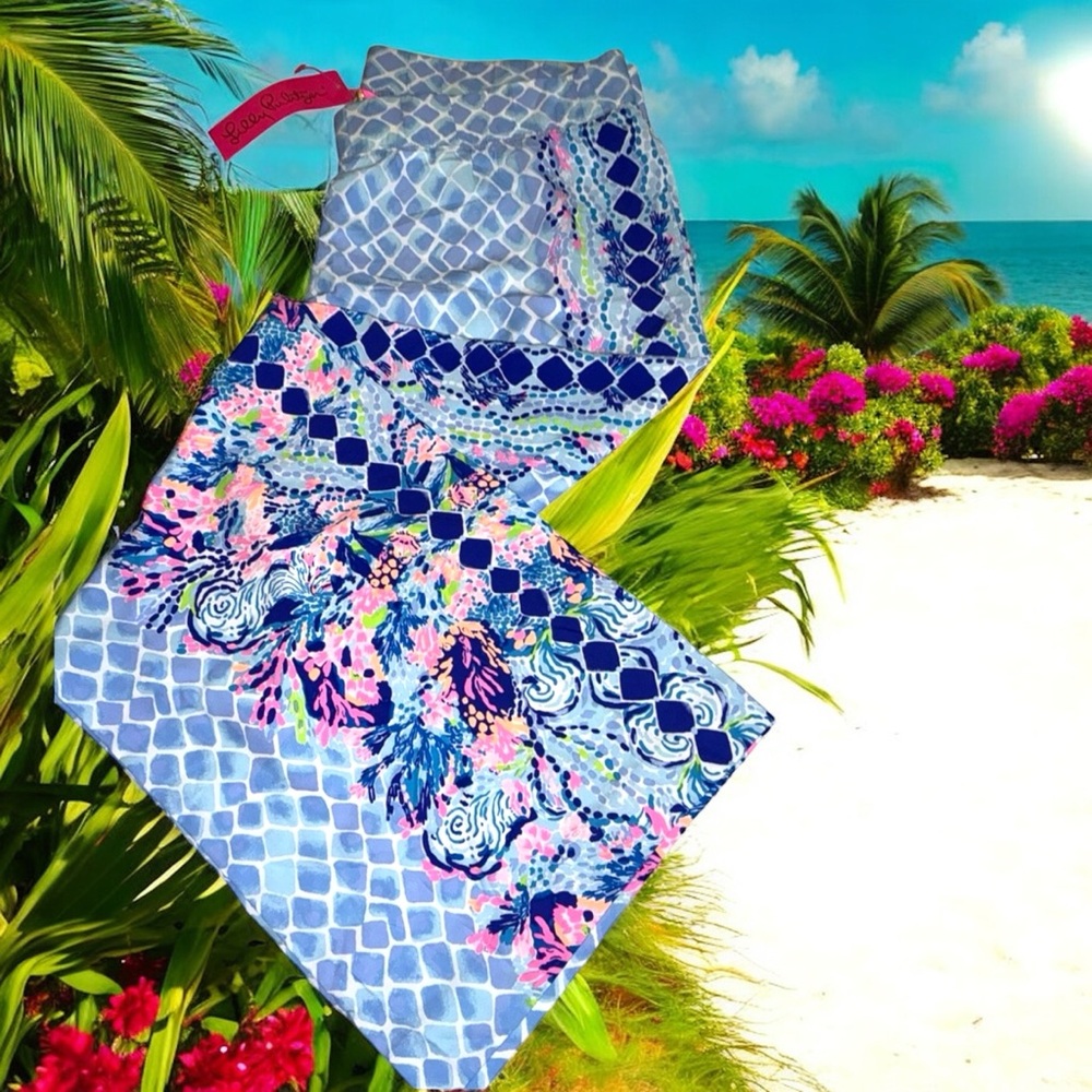 Lilly Pulitzer Light Blue Multicolor Printed Beach Coverup Pants - Picture 5 of 7